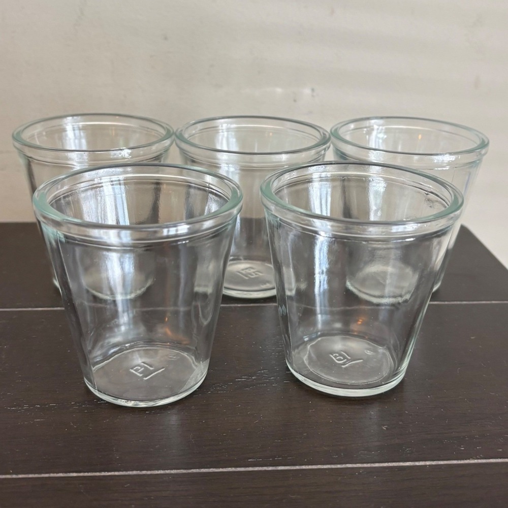 Set of 5 Clear Glass Jelly‎ Jars Juice Glasses | Embossed Base | 3in | Tapered